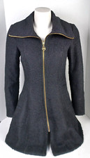 Guess Womens Black Wool Blend Winter Trench Over Coat Jacket Full Zip Small Pet