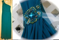 David Meister One Shoulder Beaded Stretch Jersey Gown Dress 8