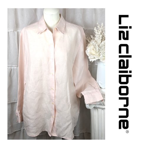 Liz Claiborne Blush Pink 100% Irish Linen Long Sleeve Button Up Shirt Blouse L - 第 1/6 張圖片