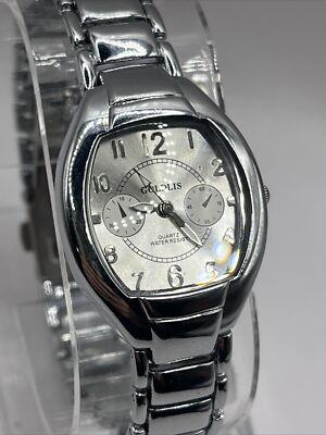 Goldis Women's Quartz Watch Silver Tone Case 7.75'' Band- New Battery