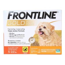 Frontline Gold for Dogs 5-22lbs 3 Monthly Doses Flea Tick Prevention