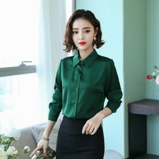 Damen Imitiert Seide Satin Formelles Hemd Oberteile Langärmlig Business Elegant