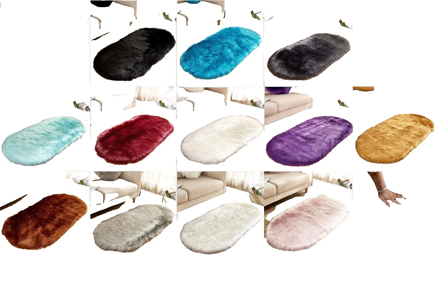 Dining Room Oval Leather, Fur & Sheepskin Rugs