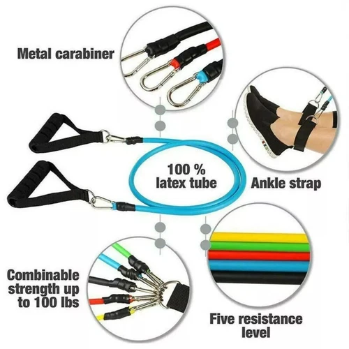 11 PCS Resistance Band Set Yoga Pilates Abs Exercise Fitness Tube Workout Bands - Picture 9 of 12