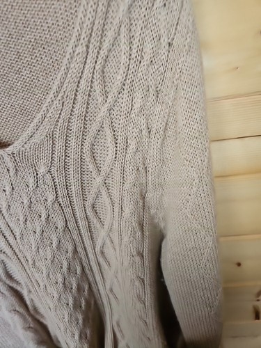 Scotfield Pullover mit Zopfmuster beige Alpaka lang 100% britisches Alpaka Large - Bild 2 von 9