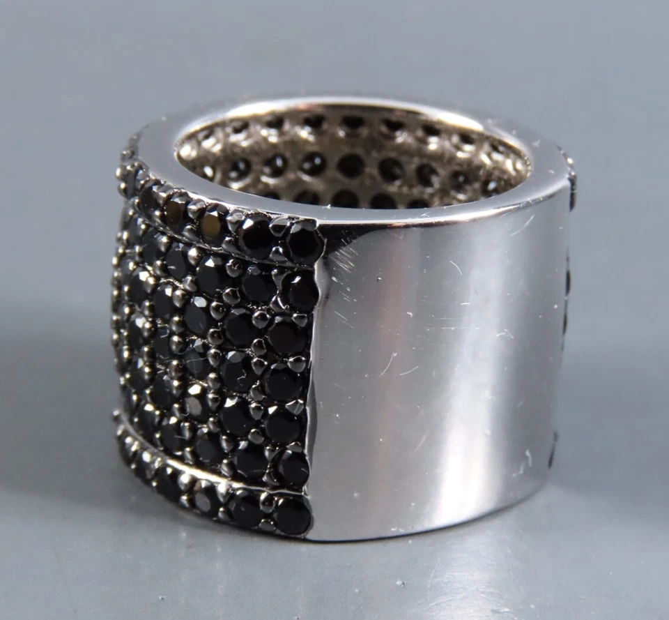 Anillo de plata esterlina SG/JTV BANDA ANCHA PARA CIGARROS pavé de espinela negra ROMANCE GÓTICO 6 Foto 3 de 4