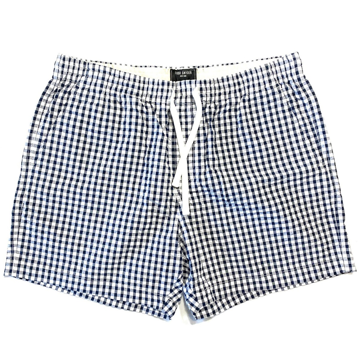TODD SNYDER Mens 5in Gingham Seersucker Weekend Shorts Navy