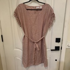 ANTIBES BLANC Shift Dress Size L Pink 100% Linen Coastal Beach Resort Lagenlook