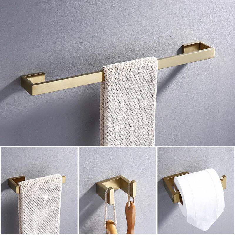 Bathroom Accessories Set Brushed Gold Towel Rack Paper Holder