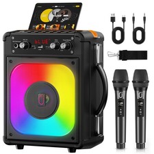 Karaoke Machine, Portable Bluetooth Speaker with 2 Wireless Microphones for A...