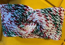 Red Green White TWISTED Warm Thick Headband Ear Warmer Wrap Handmade Crochet NEW