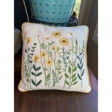 Floral embroidered throw pillow yellow flowers