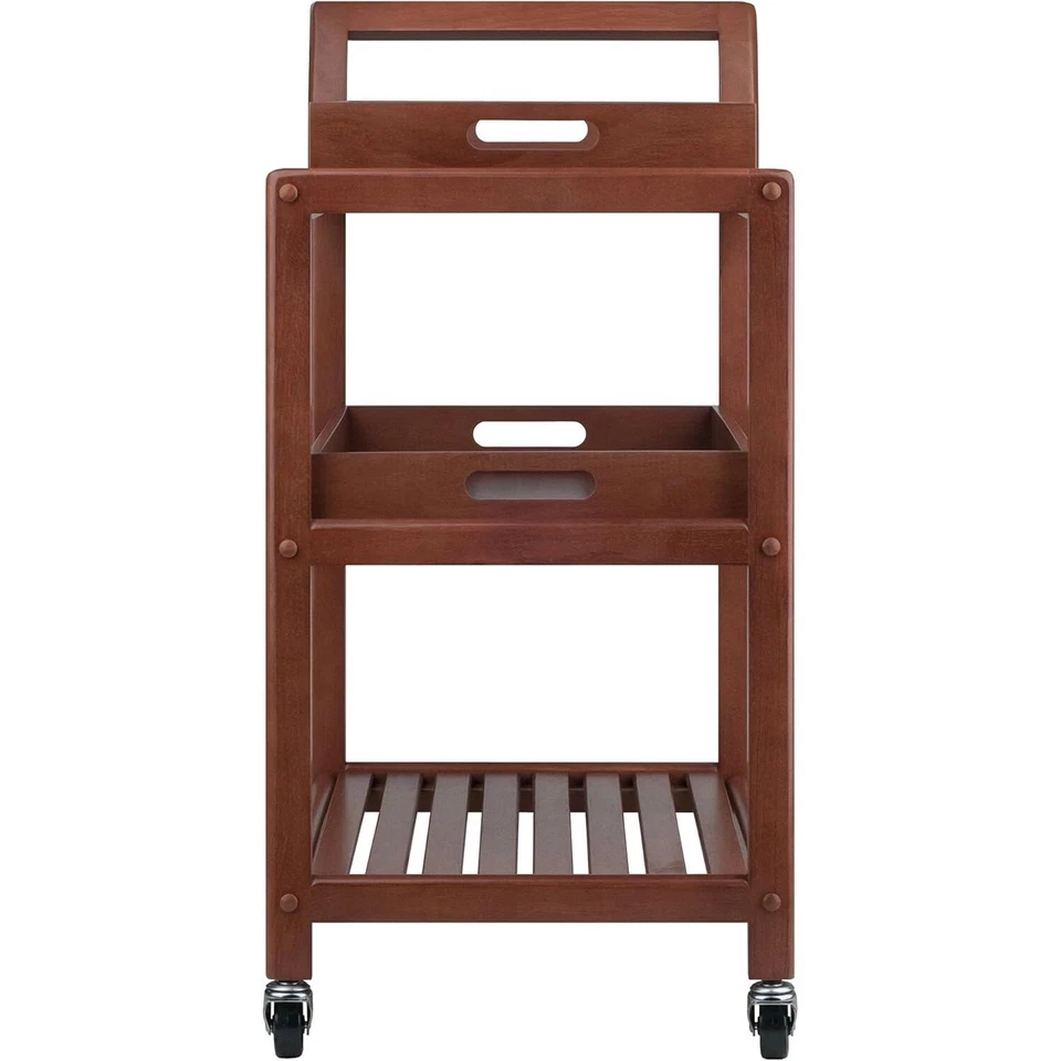 Carro de entretenimiento Winsome Albert de 3 niveles, nogal Foto 3 de 4