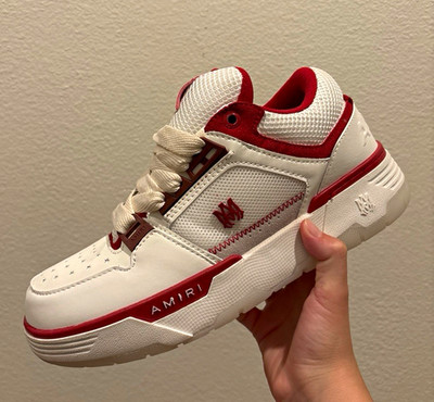 AMIRI MA-1 Men s Low Top Lace Up Athletic Sneakers White/Red Colorblock