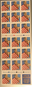 SCOTT #2920a FLAG OVER PORCH CONVERTABLE BOOKLET OF 20 MNH STAMPS - PLATE #12212