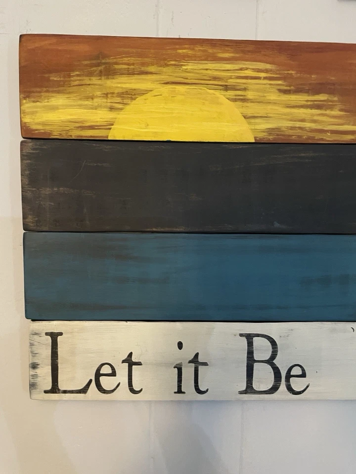 ‘Let it Be’ Oak Wood Hand Painted Pic W Sunset 15 x 22” W Hanger Decor Teen VTG - Image 3 of 4