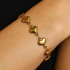 Authentic 18K Gold Plated Puffy Heart Link Bracelet, Love Heart Chain Girls