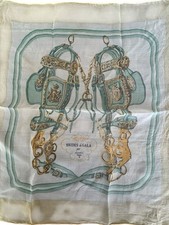 Hermes Brides de Gala Scarf - Vintage - 100 Silk - Pale Green And Gold