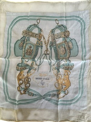 Hermes Brides de Gala Scarf - Vintage - 100% Silk - Pale Green And Gold
