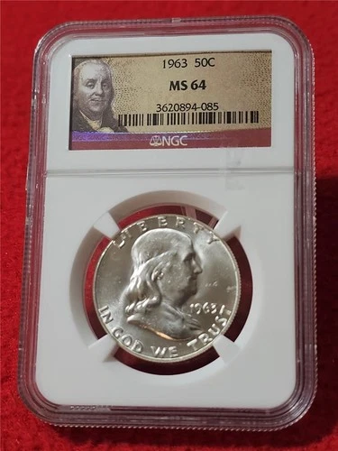 1963 UNC FRANKLIN SILVER HALF DOLLAR   NGC MS 64                        #T1100