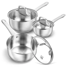 Stainless Steel Saucepan Set, 1QT  2QT  3QT Sauce Pan, Premium 18/10 Steel Sa...
