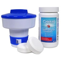 Cristal Set 1 Kg Chlor Langzeit Tabletten 200G + Chlordosierer Chlorboje Pool