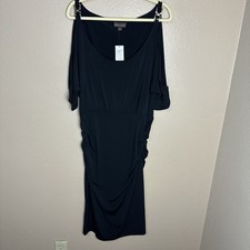 Bold Elements Black Hardware Dress Womans Size XL Cold Shoulder Slimming Midi