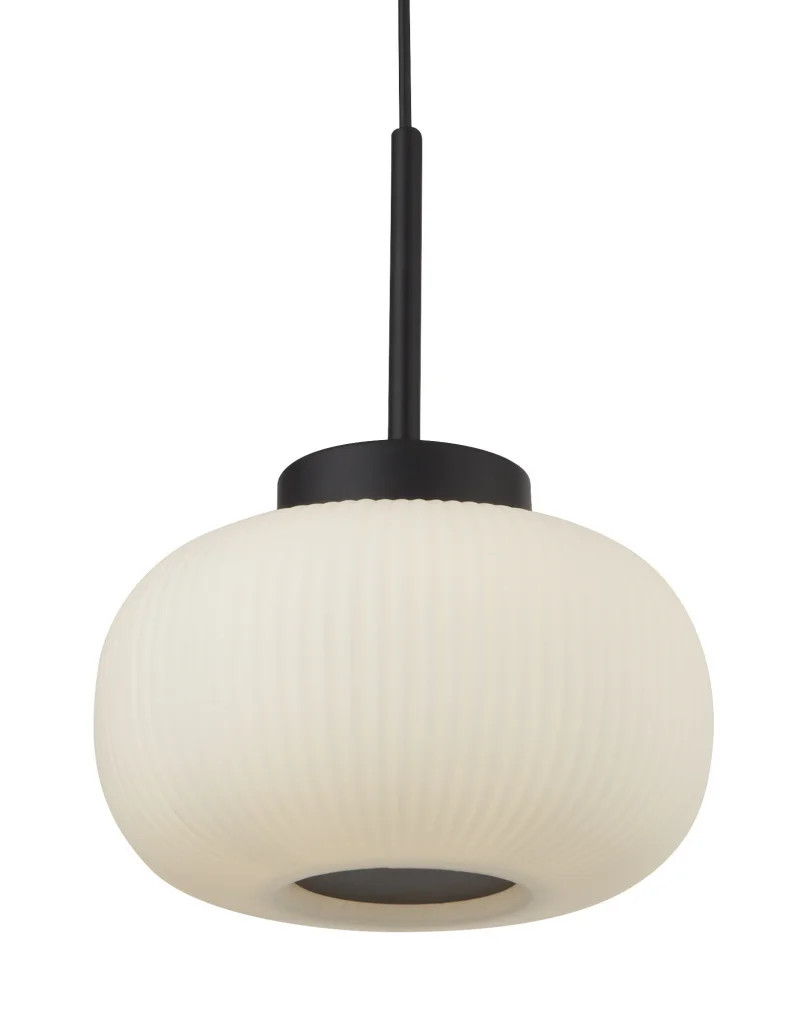 Ceiling Light Black Lumina Matt Opal Ribbed Glass Pendant Searchlight 10272-1BK
