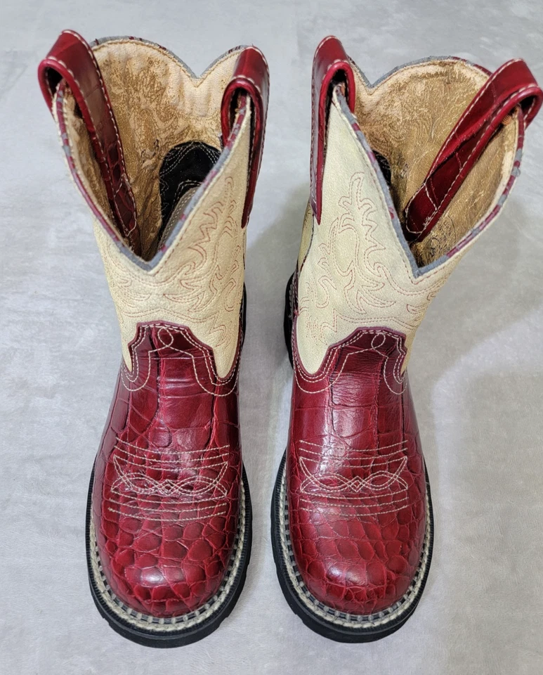 Botas femininas Ariat Fatbaby 7B crocodilo vermelho em relevo camurça marfim rodeio de vaqueira ocidental - Imagem 2 de 4
