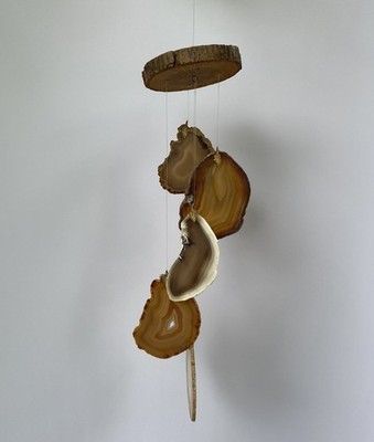 Agate Slice Wind Chime Natural Stone Handcrafted Hanging Mobile 16  Boho Decor