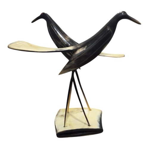 Vintage Horn Carved Birds Sculpture Crane Egret Mid Century Modern Pair Figurine
