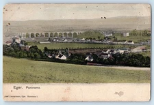 Eger Hungary Postcard Panorama Aerial View Bridge Town Houses c1905 Antique
