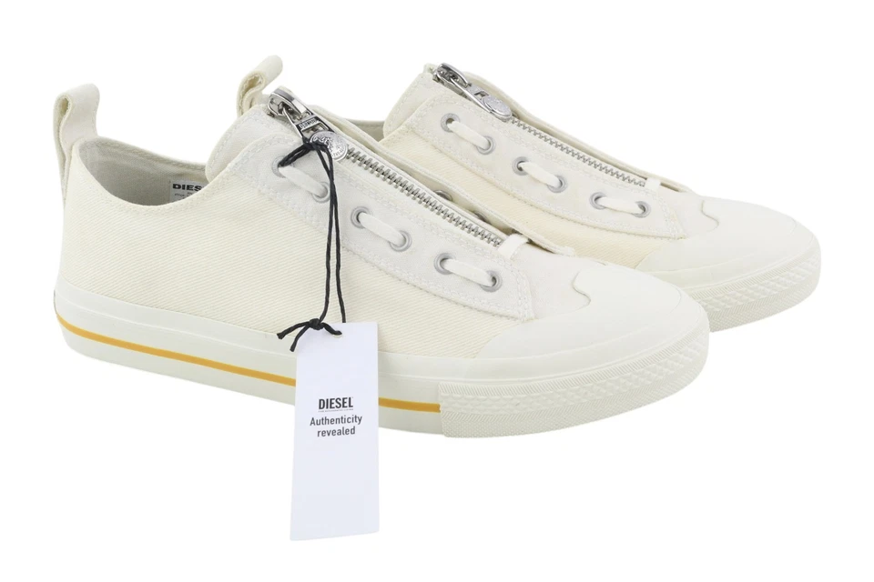 Diesel S-astico L Zip Hombre Zapatillas Eu 44.5 Blanco Zipper Bajo Almendra Toe - Imagen 2 de 4