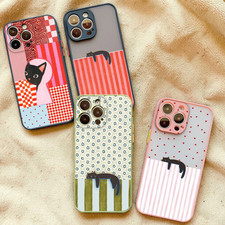 Cute Pink Black Cat Minimal Art iPhone Case 14 15 16 17 Pro Max plus Mini Cover