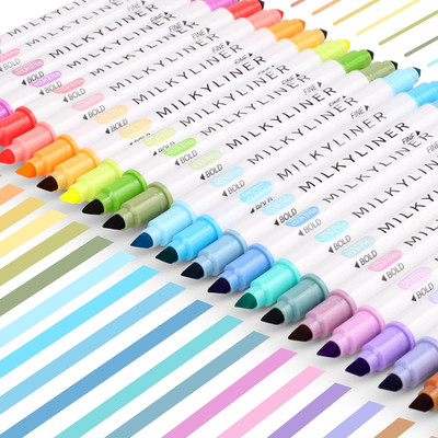 Pastel Highlighters Set - 24 Retro Colors, Dual Tip, No Bleed Markers