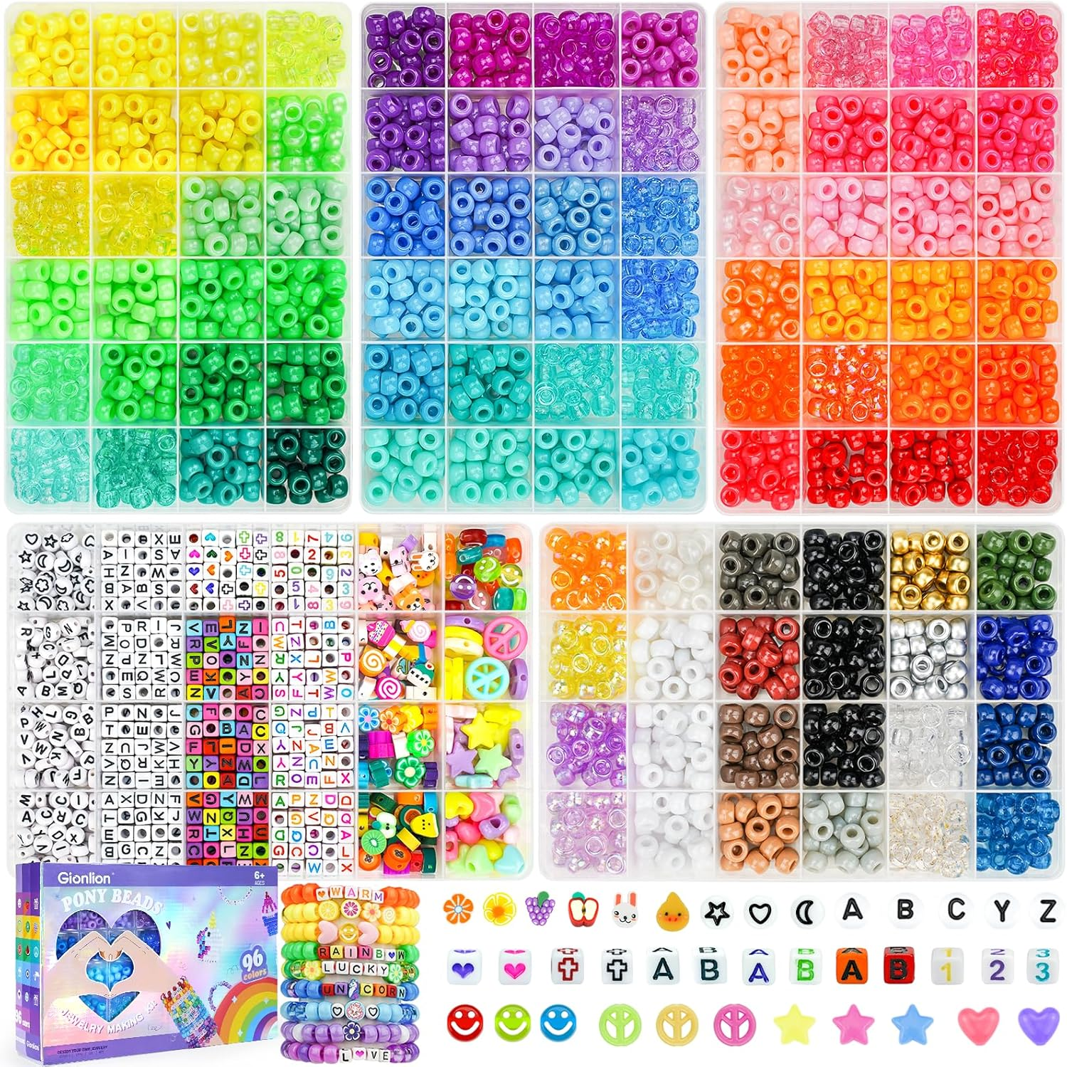 96-Color Pony Bead Bracelet Making Kit with 5 Storage Boxes for DIY Friendship Jewelry