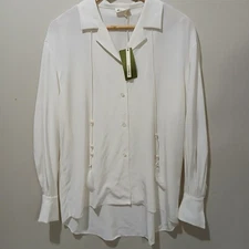 Lilysilk Blouse Womens Medium White Tie Detailed 100% Mulberry Silk Pearl