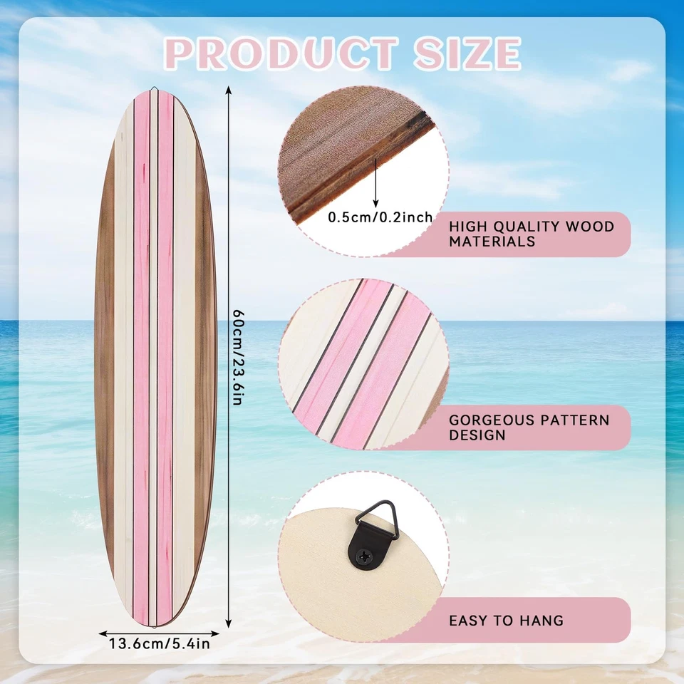 3 peças decoração de parede prancha de surf 23,6" x 5,4" decoração de quarto de praia preppy estética... - Imagem 2 de 4