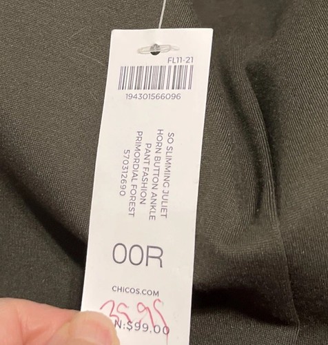 Chico's Primordial Forest So Slimming Button Juliet Ankle Pants Size 00(0/2)NWT - Picture 7 of 12