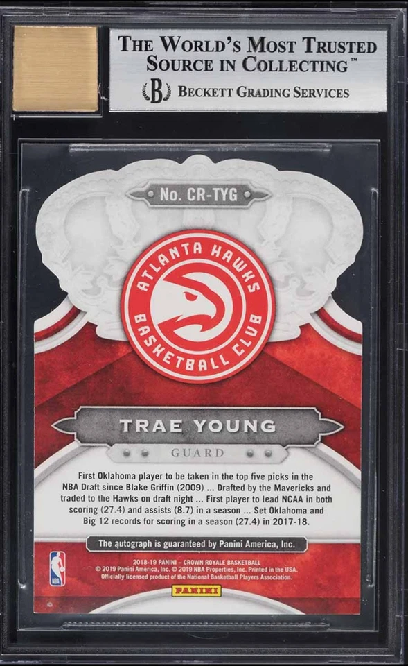 2018 Crown Royale Purple Trae Young ROOKIE AUTO /25 #CR-TYG BCCG  9 MINT - Image 2 of 2