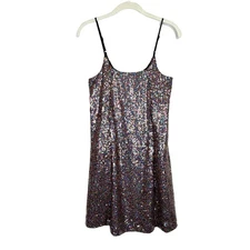 Melrose and Market Mini Dress Size S Black Rainbow Sequin Sleeveless Party Glam