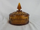 Vintage Indiana Amber Glass Princess Diamond Point Candy Dish with Lid