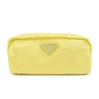 PRADA Triangle Logo Nylon Saffiano Leather Cosmetic Pouch Yellow Auth Used F/S