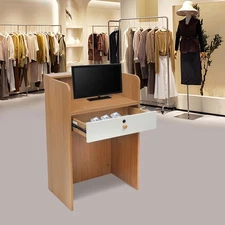 Checkout Counter Reception Desk with Storage Drawer & LED Light Oak Color