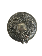Vintage Ornate Floral Silver Tone Compact Mirror D:3'' Charity