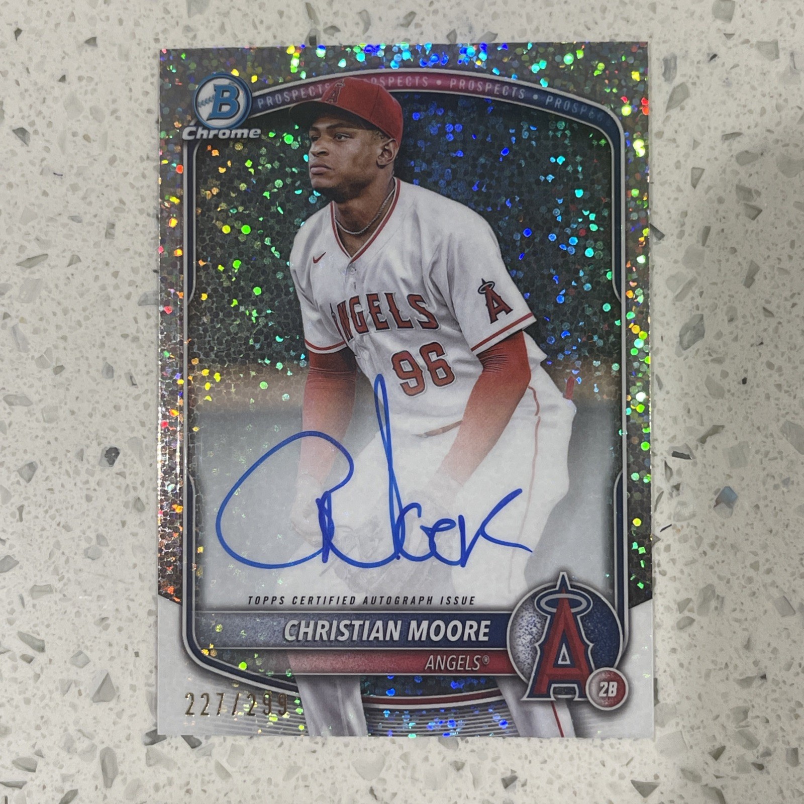 Christian Moore 2025 Bowman Chrome #CPA-CMO Speckle Refractor Prospect Auto /299