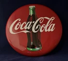 Vtg 1990 Coca Cola Button Metal Sign 12" Round Tacker Type "The Good Old Days"