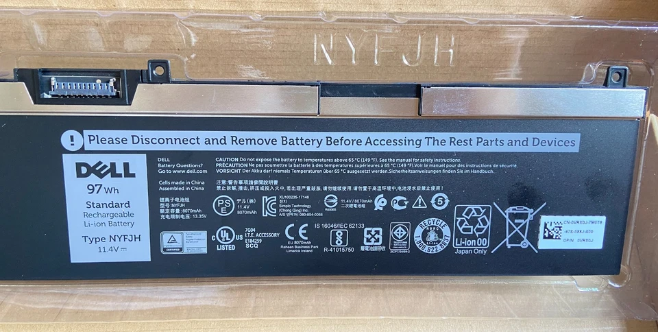 Batería Original NYFJH Precisión 7330 7530 7540 7730 7740 P74F P34E Serie 97Wh Foto 4 de 4