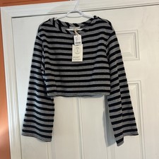 Urban Outfitters Urban Renewal SZ M Striped Cropped Sweater Bell Sleeves NWT