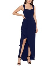 XSCAPE Womens Ruffle Gown Dress, navy, 14
